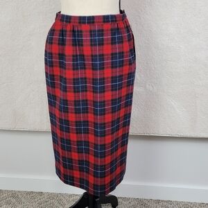 Pendleton Vintage NEW 10P‎ Manson Tartan Red Navy Plaid 100% Virgin Wool Skirt
